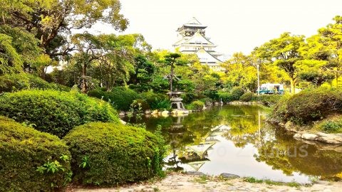 大阪城天守閣を借景とした日本庭園