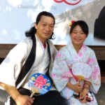和服姿の台湾人父と娘